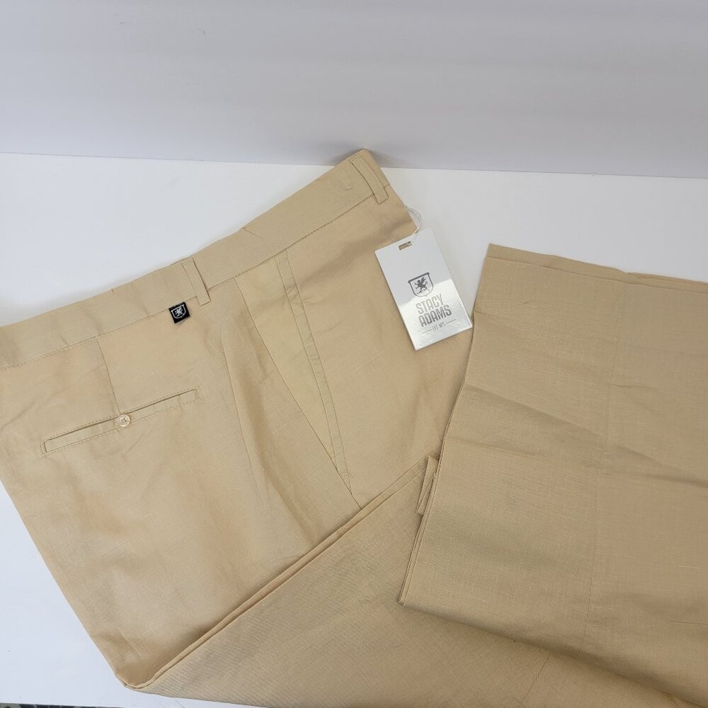 Stacy Adams Mens Tan Linen/Cotton Dress Summer Wedding Work Pants 46/34 NWT